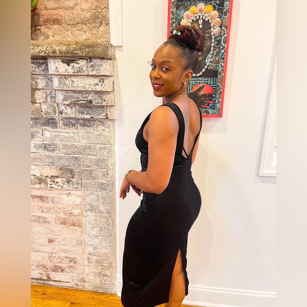 Black velvet dress - Small (stretch)